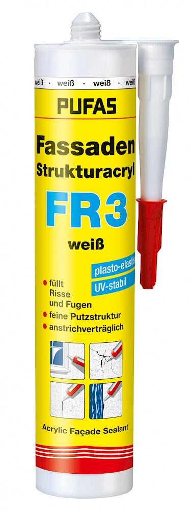 12x Pufas Fassaden Strukturacryl FR3 0,31 Liter weiß